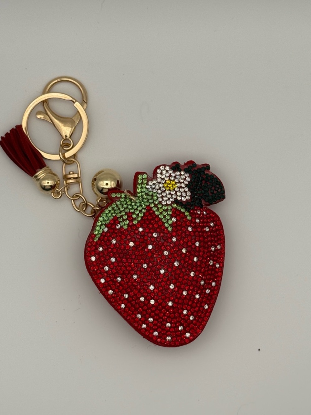 Crystal Strawberry Keychain Charm - Red